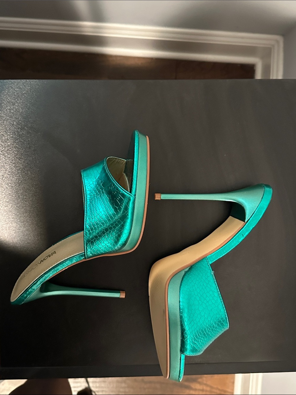 Fashion Nova Teal Metallic Stiletto Mule